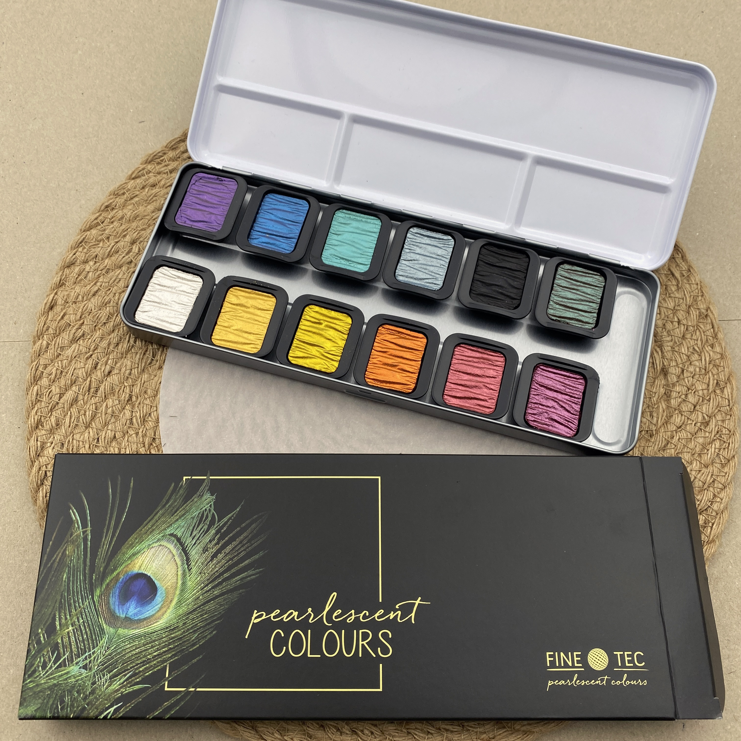 Finetec 12er Perlglanz-Aquarellfarbset Rainbow